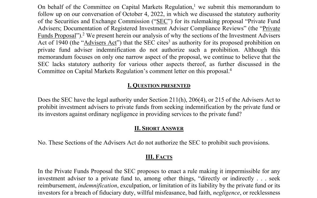 Legal Memorandum to Chair Gensler on the SEC’s Private Funds Proposal