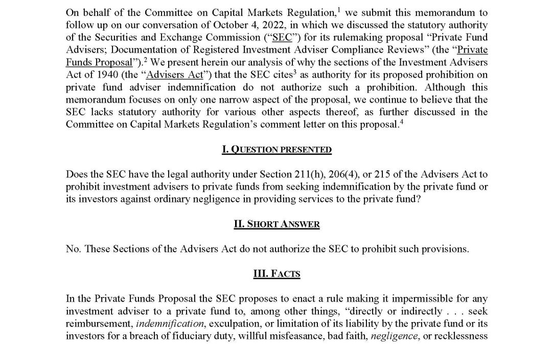 Legal Memorandum to Chair Gensler on the SEC’s Private Funds Proposal