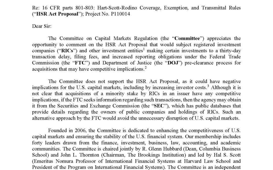 Comment Letter on FTC’s Premerger Notification Proposal