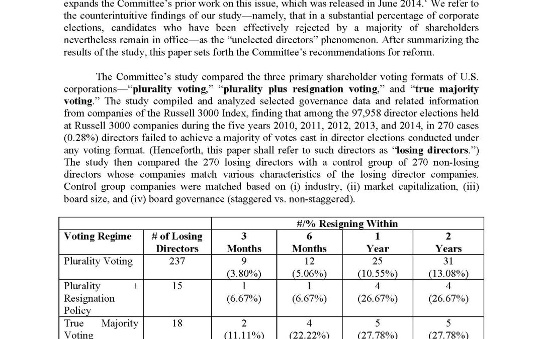 Report: Updated Data and Recommendations on Unelected Directors
