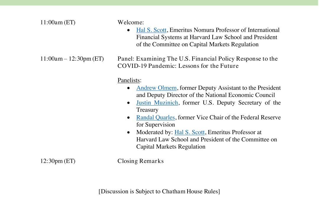 Committee Hosts Virtual Panel on The Financial Policy Response to the Pandemic