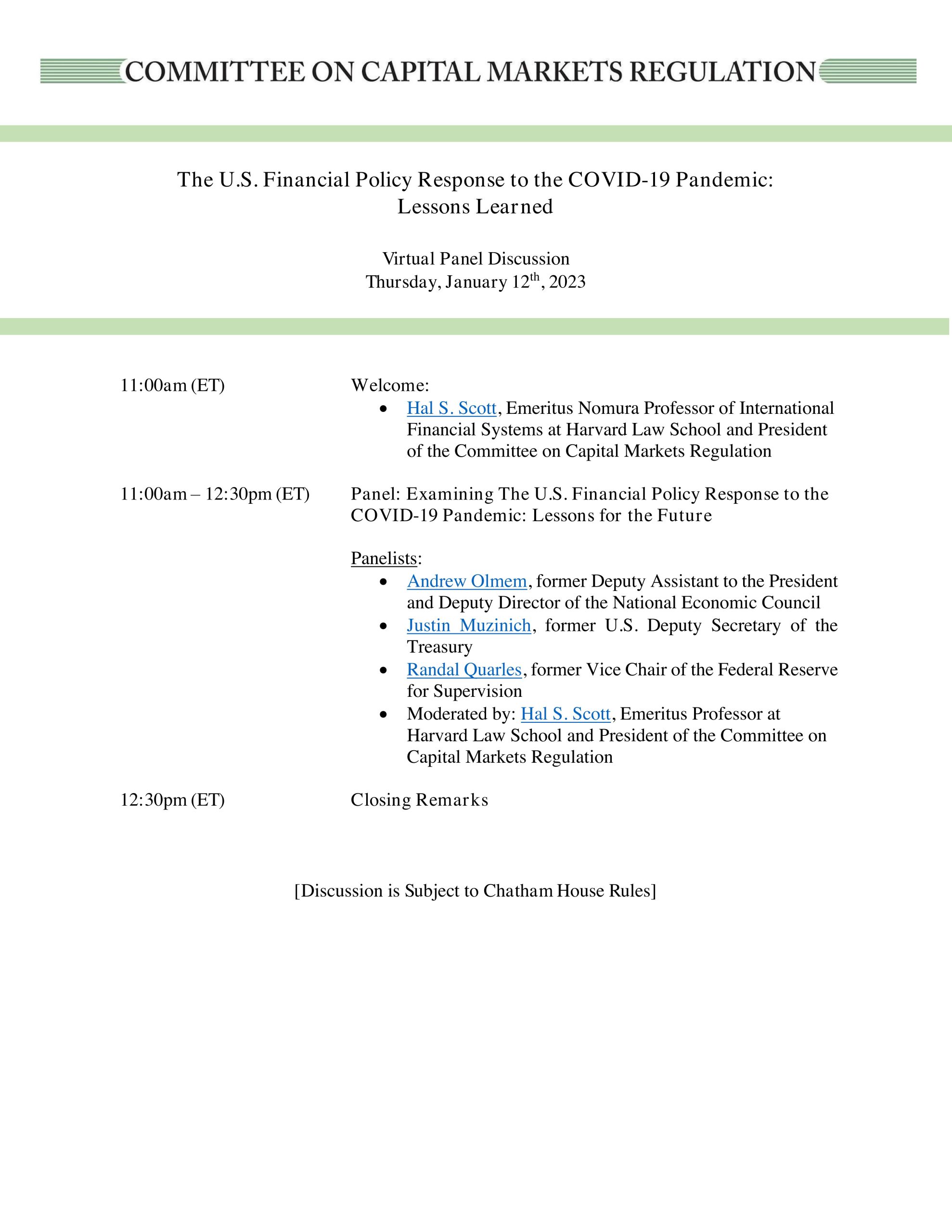 Committee Hosts Virtual Panel on The Financial Policy Response to the Pandemic