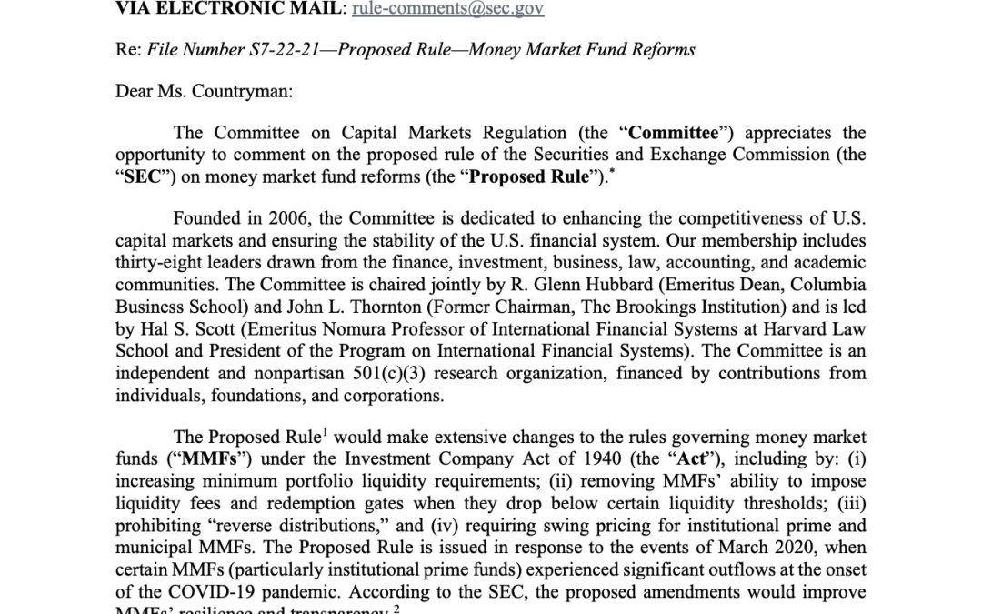 Comment Letter on the SEC’s Money Market Fund Proposal