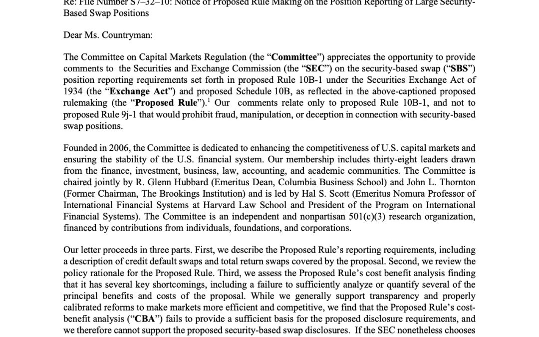 Comment Letter on the SEC’s Security-based Swap Proposal