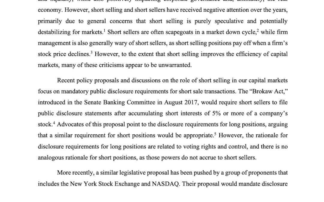 Report: Short Selling’s Positive Impact on Markets and the Consequences of Short-Sale Restrictions