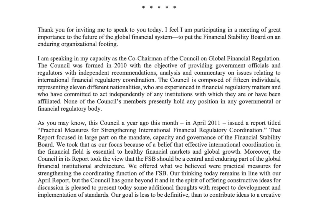 Financial Stability Board Roundtable Speech by Hal Scott: A Medium Term (5-10 Year) Vision for the Financial Stability Board