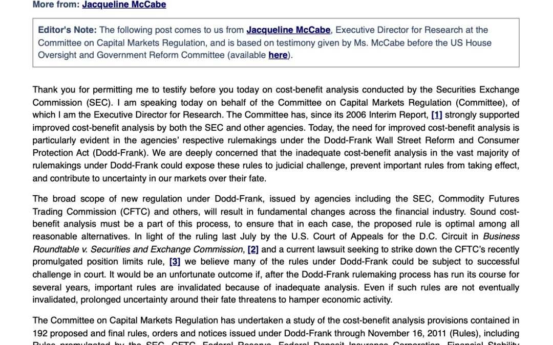 Letter Regarding Lack of Cost-Benefit Analysis in Dodd-Frank Rule-making