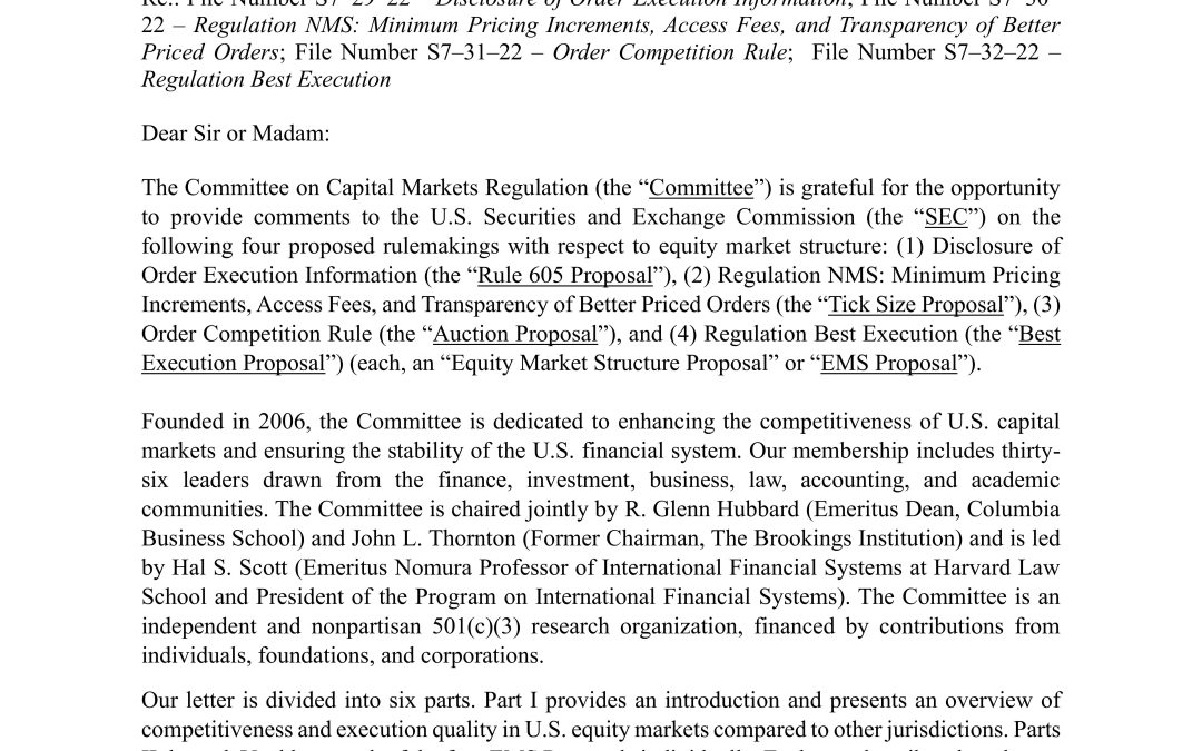 Comment Letter on the SEC’s Equity Market Structure Proposals