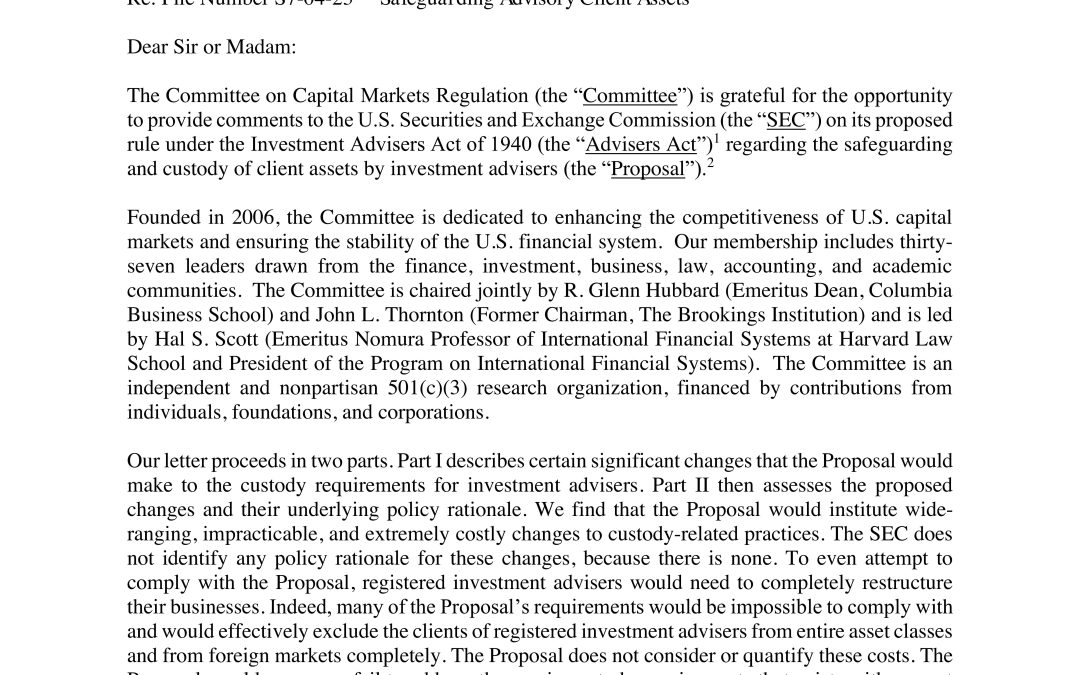 Comment Letter on the SEC’s Custody Proposal
