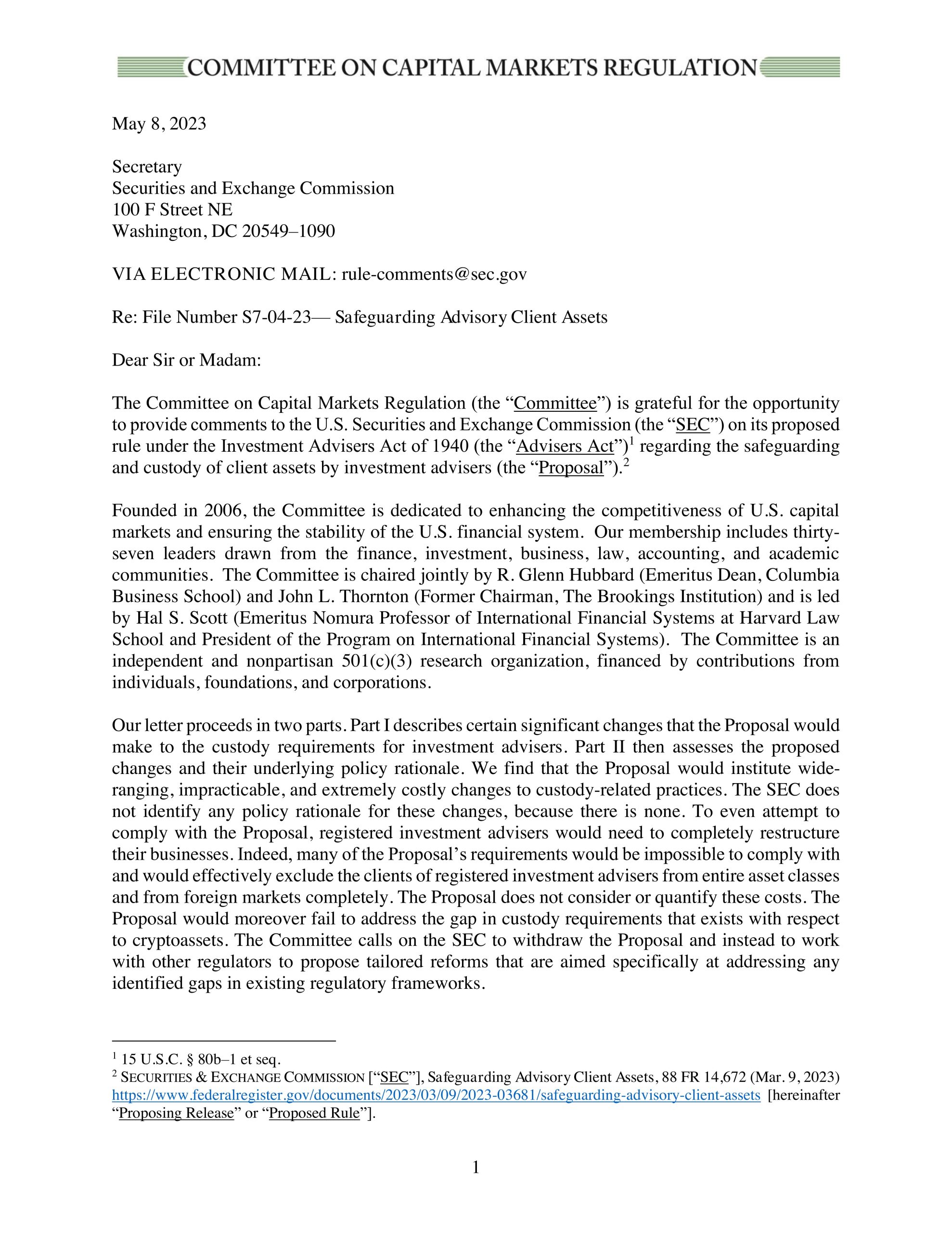 Comment Letter on the SEC’s Custody Proposal