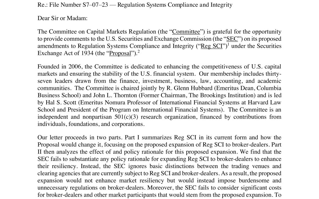 Comment Letter on the SEC’s Reg SCI Proposal