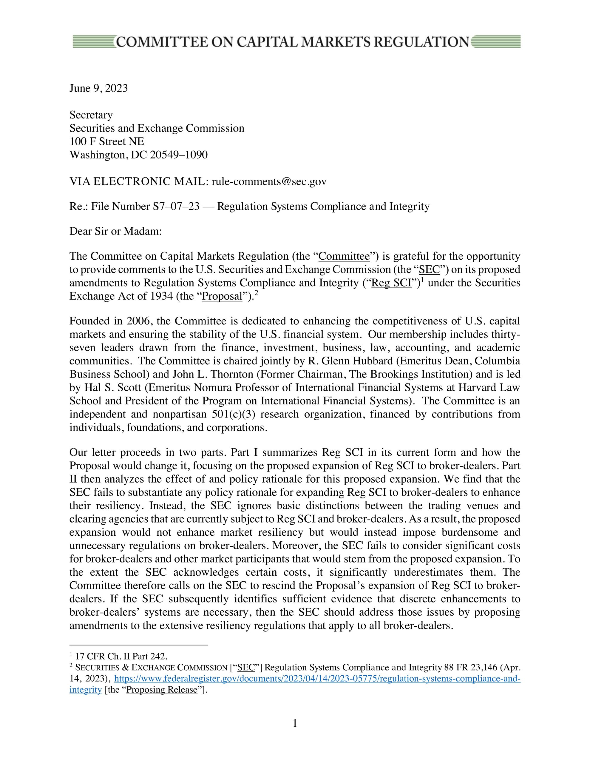Comment Letter on the SEC’s Reg SCI Proposal