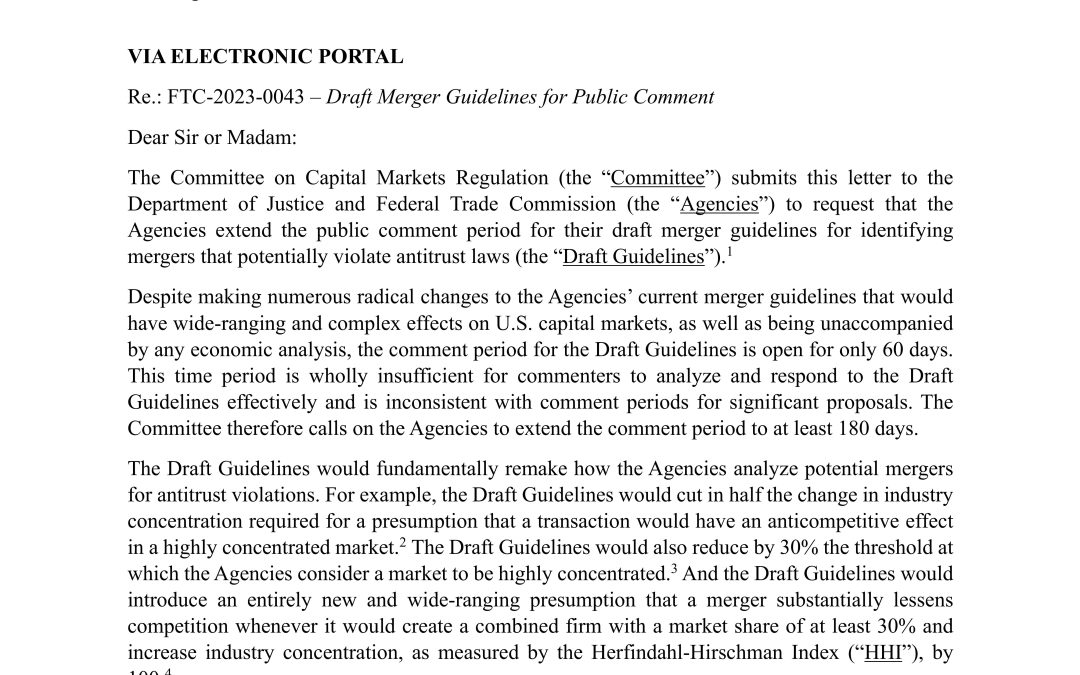 Comment Letter on Proposed DOJ-FTC Merger Guidelines