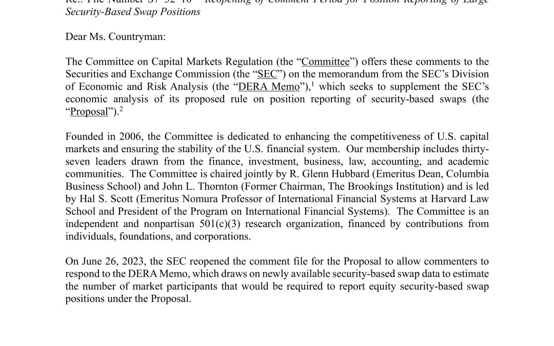 Updated Comment Letter on SEC’s Security-Based Swap Proposal