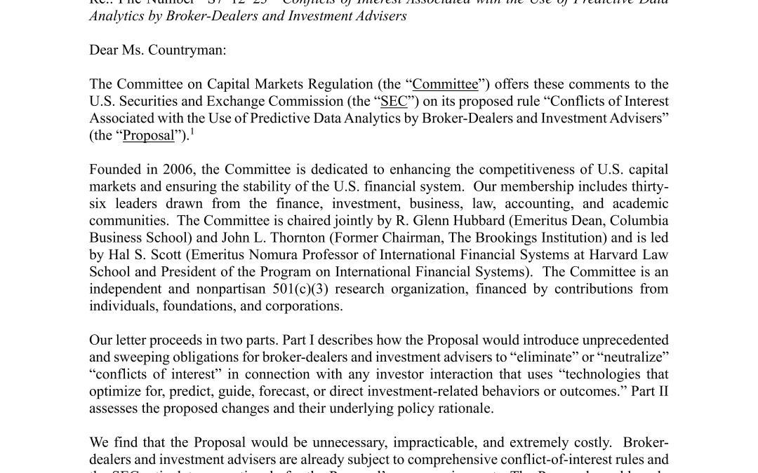 Comment Letter on SEC’s Predictive Data Analytics Proposal