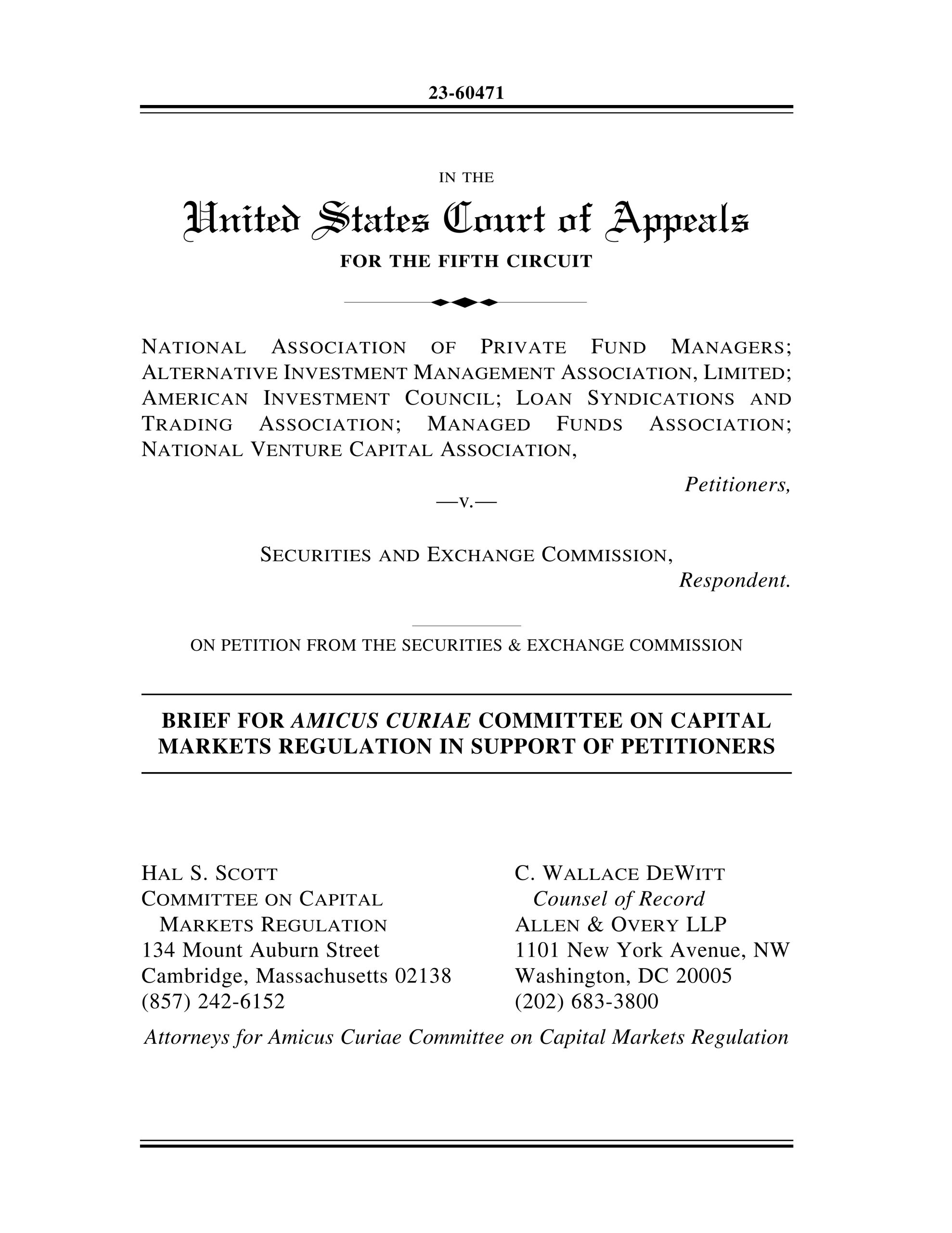 Committee Files Amicus Brief Challenging the SEC’s Private Funds Rule