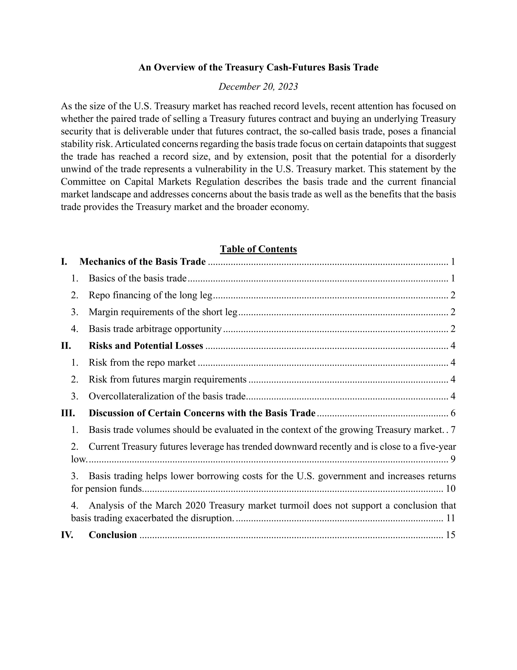 An Overview of the Treasury Basis Trade