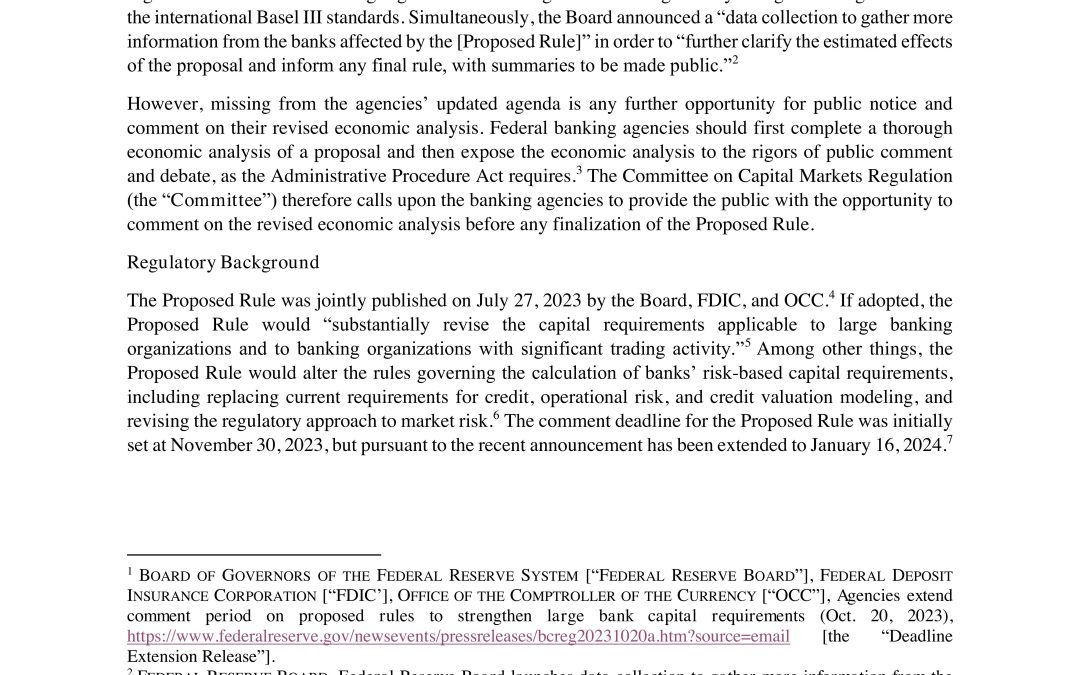 Statement on Basel III Economic Analysis and Public Comment Period