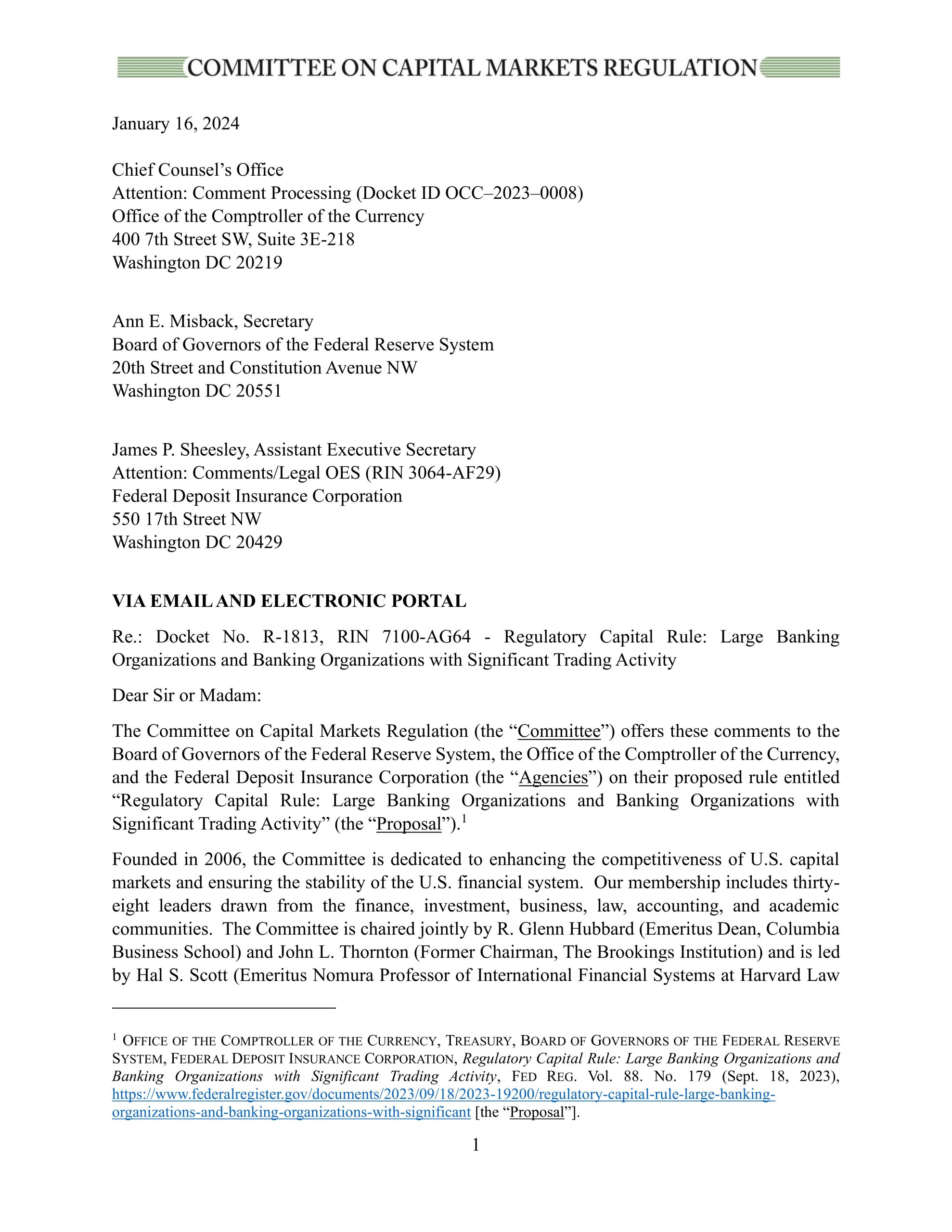 Comment Letter on Basel Finalization