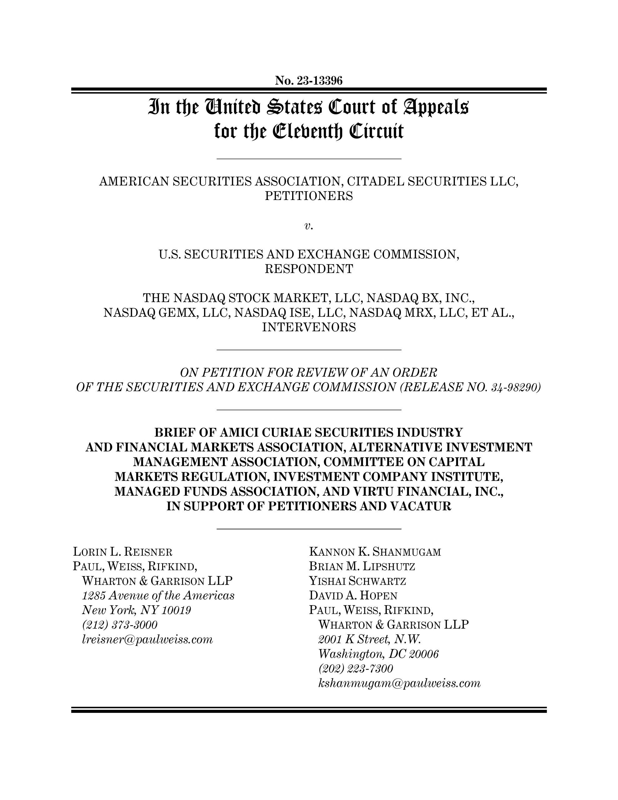 Committee Joins Amicus Brief Challenging Consolidated Audit Trail Funding Model