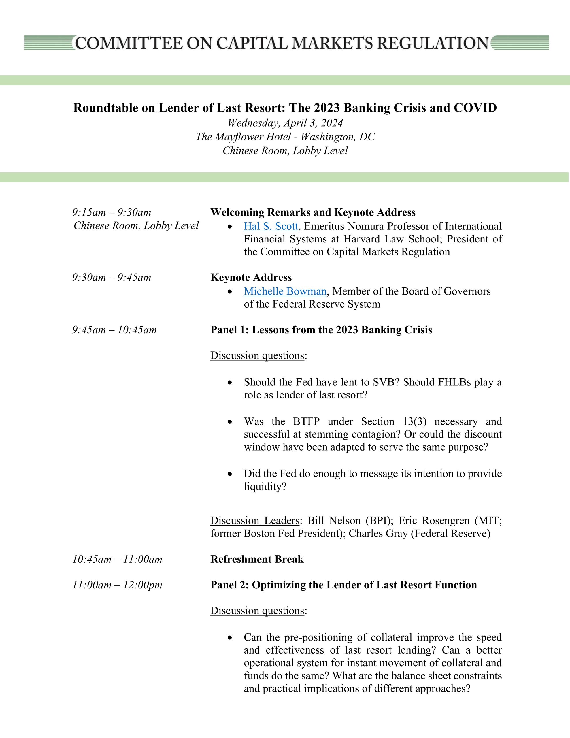 Committee Hosts Roundtable on Lender of Last Resort: The 2023 Banking Crisis and COVID