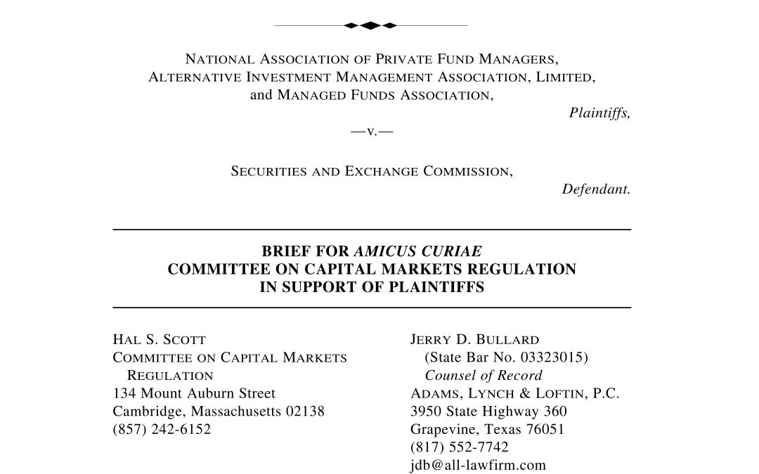 Committee Files Amicus Brief Challenging the SEC’s Dealer Rule