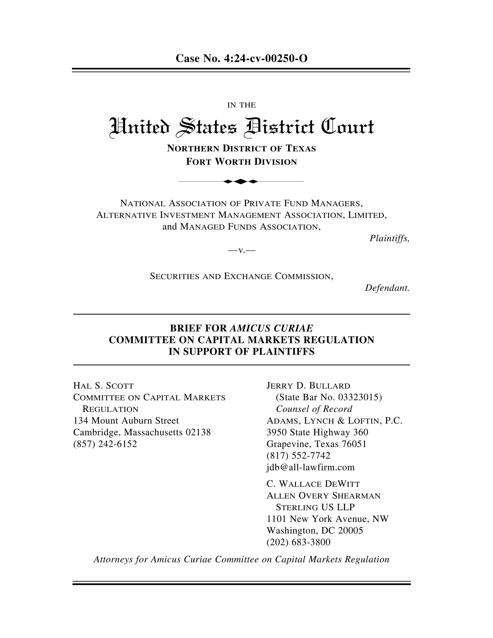 Committee Files Amicus Brief Challenging the SEC’s Dealer Rule
