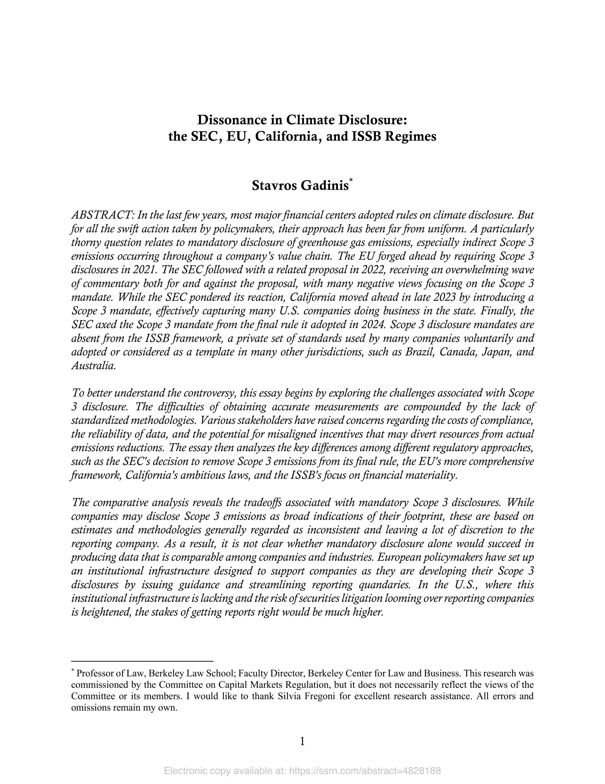 Report: Comparative Analysis of Mandatory Scope 3 Emissions Disclosures