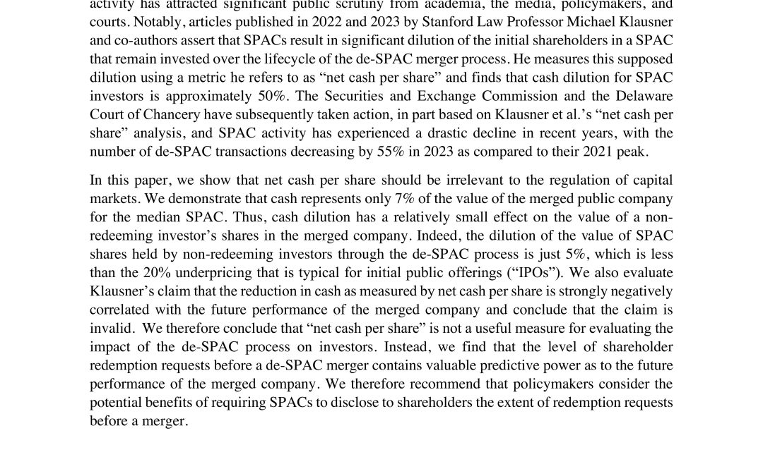 Hal Scott and John Gulliver Author Article on SPACs