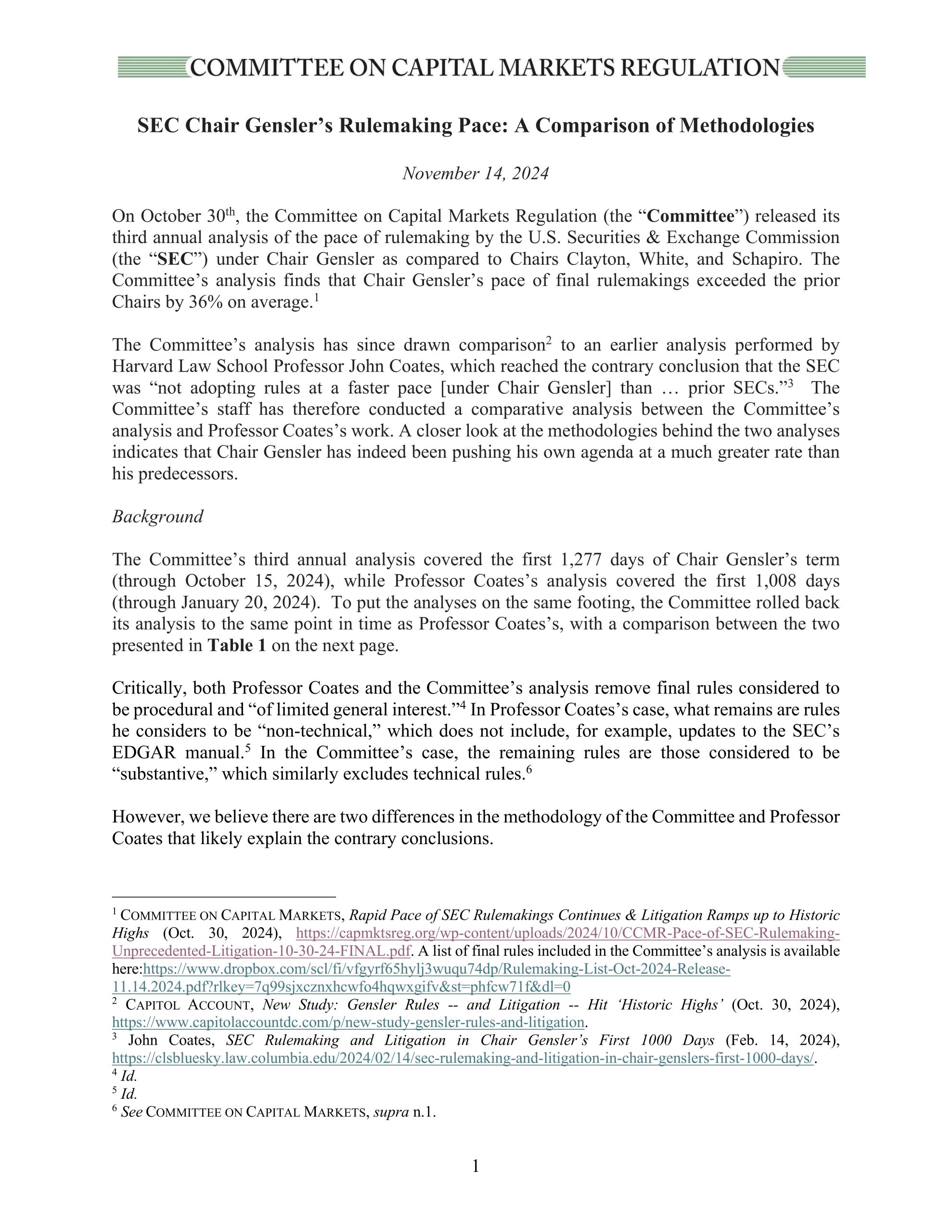 SEC Rulemaking Pace: Methodology Comparison