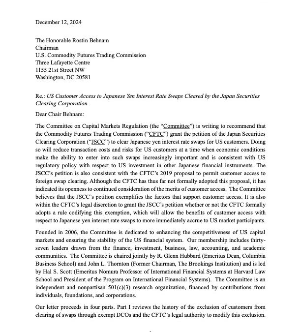 Letter to the CFTC In Support of Customer Access to Cleared Swaps