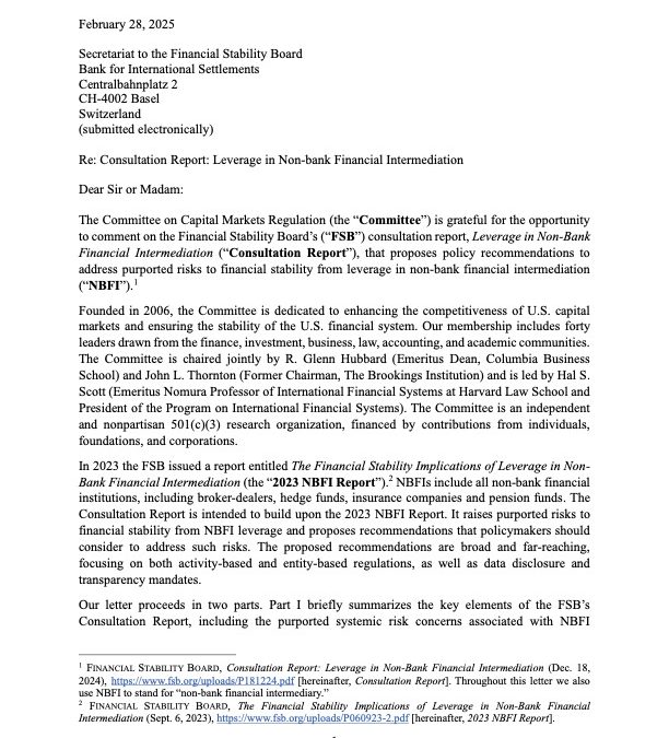 Comment Letter to Financial Stability Board on NBFI Leverage Consultation