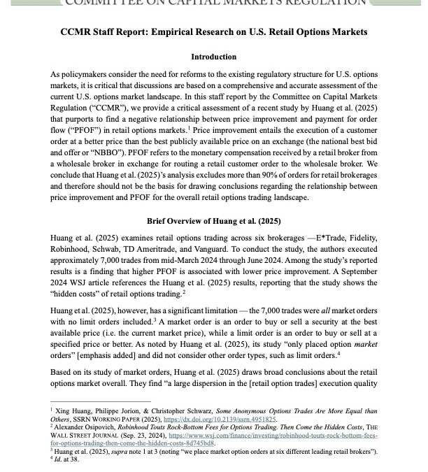 CCMR Staff Report: Empirical Research on U.S. Retail Options Markets