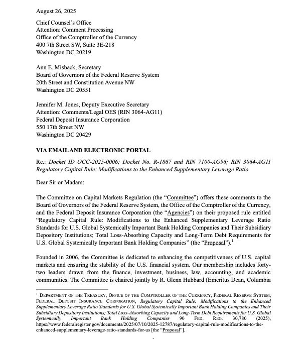 Committee Comment Letter on Banking Agencies’ Proposal to Modify the eSLR