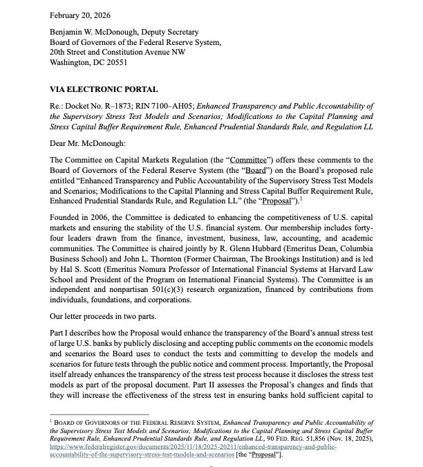 Comment Letter on the Fed’s Stress Test Proposal