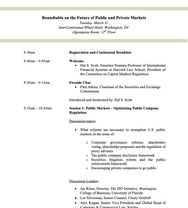 Committee Hosts Roundtable on the Future of Public and Private Markets