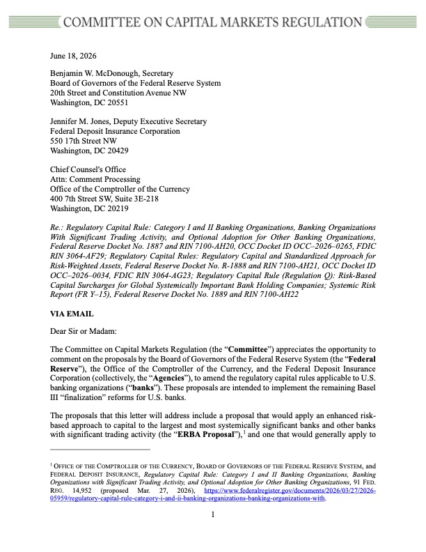 Comment Letter on the Federal Banking Agencies’ Basel Finalizations Proposals