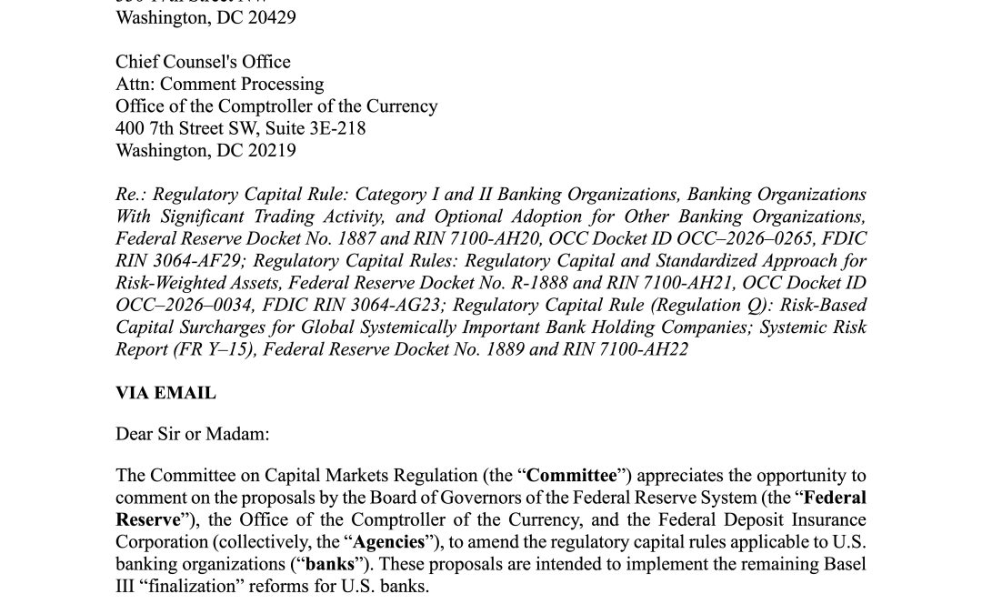 Comment Letter on the Federal Banking Agencies’ Basel Finalization Proposals