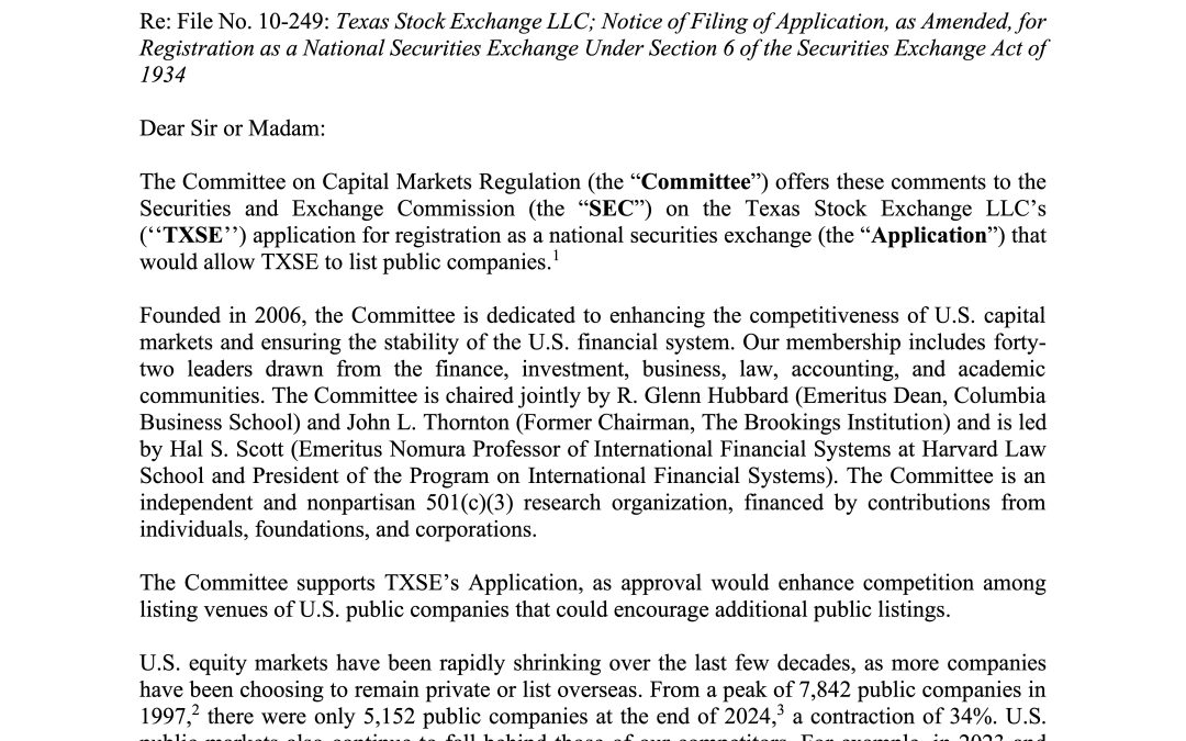 Comment Letter in Support of the TXSE’s Application for Registration as a National Securities Exchange