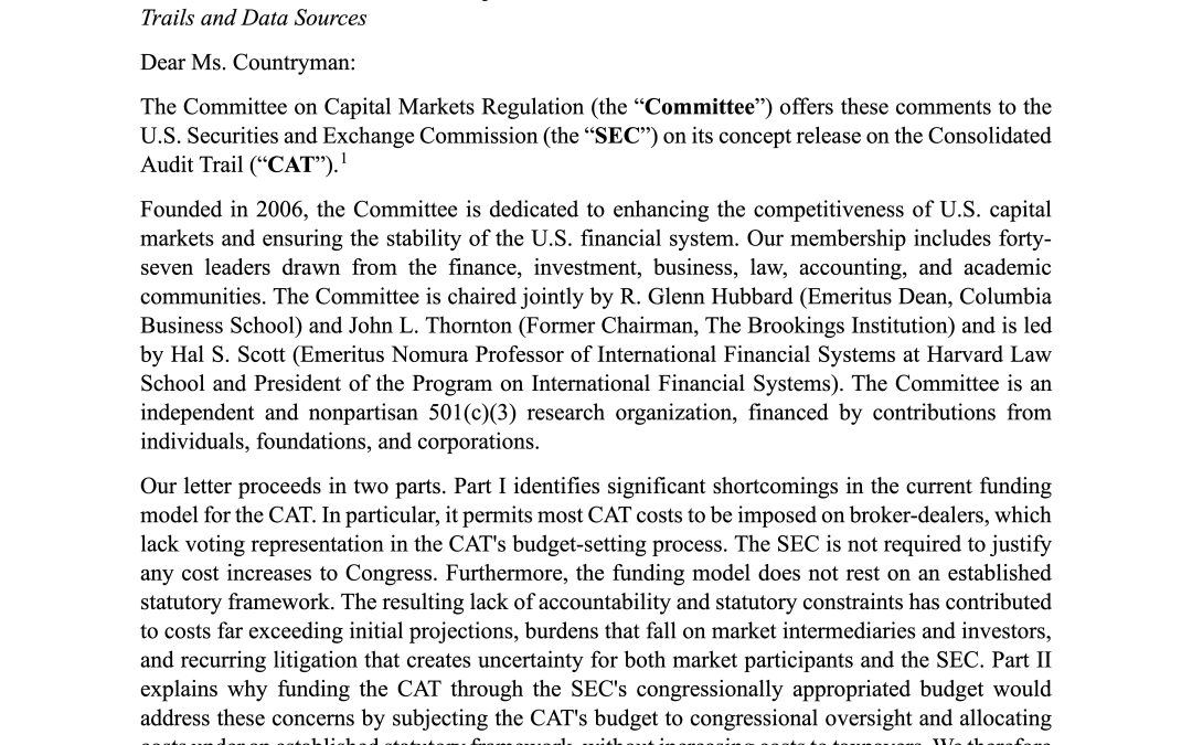 Comment Letter in Response to the SEC’s Consolidated Audit Trail Concept Release