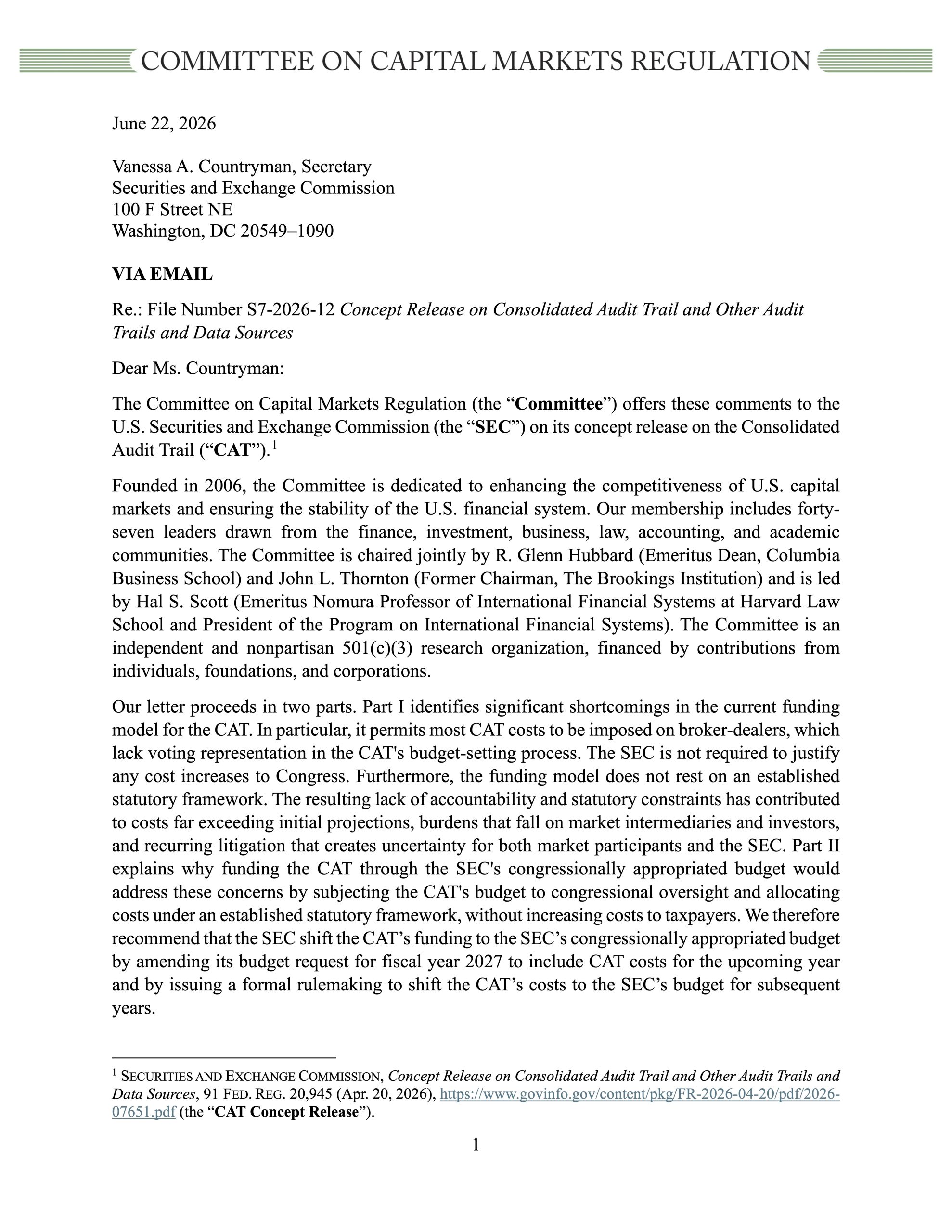 Comment Letter in Response to the SEC’s Consolidated Audit Trail Concept Release