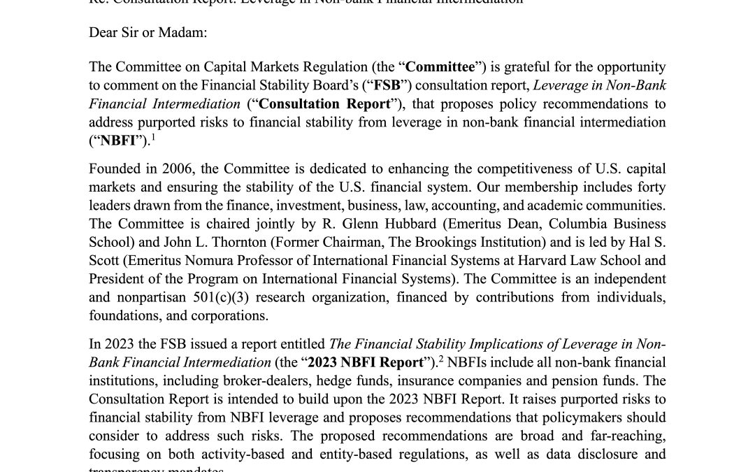 Comment Letter to Financial Stability Board on NBFI Leverage Consultation