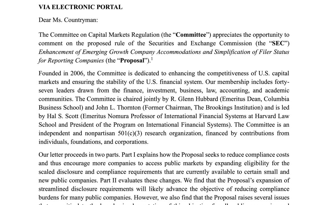 Comment Letter in Response to the SEC’s Proposal to Expand Scaled Disclosure Requirements