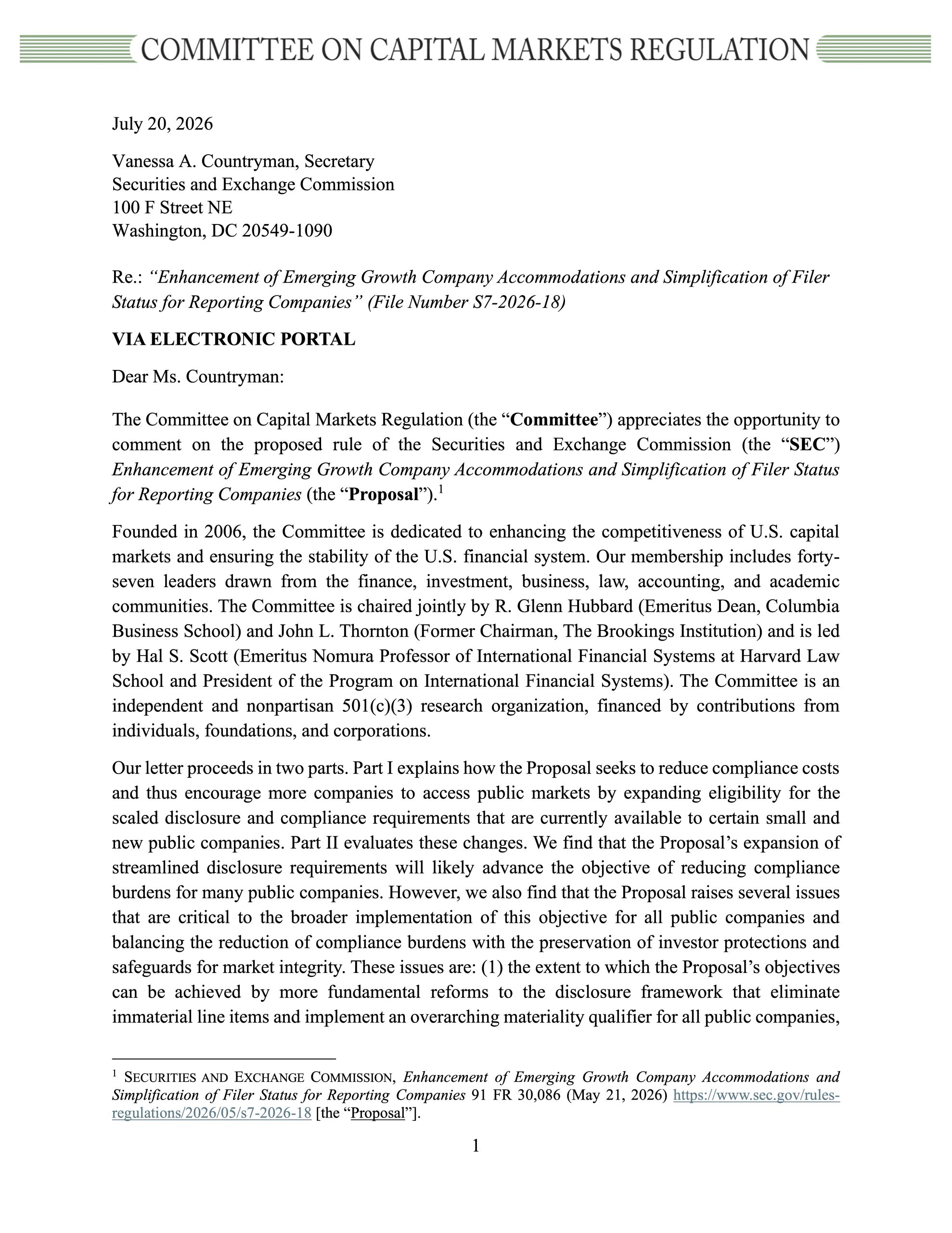 Comment Letter in Response to the SEC’s Proposal to Expand Scaled Disclosure Requirements