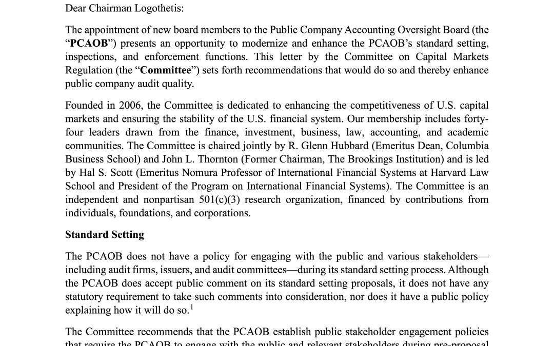 Letter on PCAOB Reforms