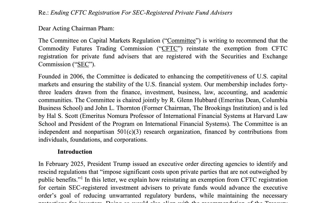 Letter to CFTC on Allowing Money Market Fund Shares as Uncleared Swap Collateral