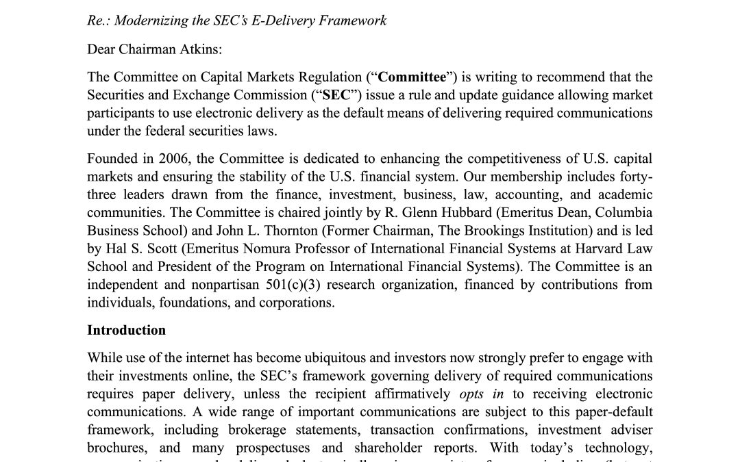 Letter to the SEC on E-Delivery
