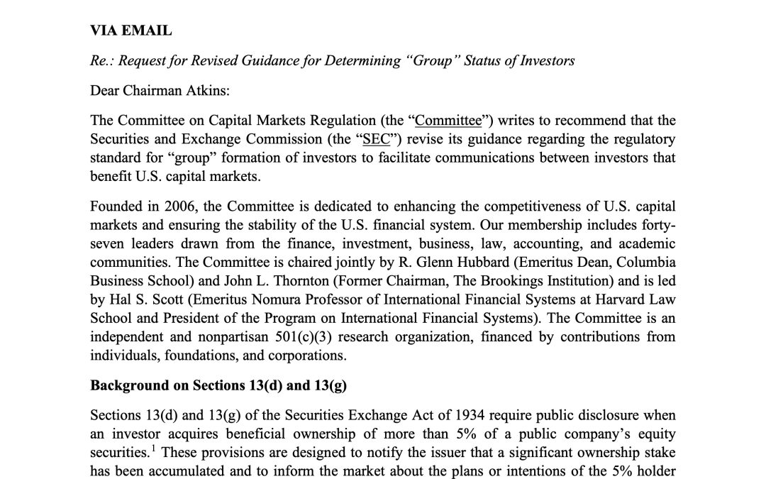 Letter to SEC on Investor “Group” Status