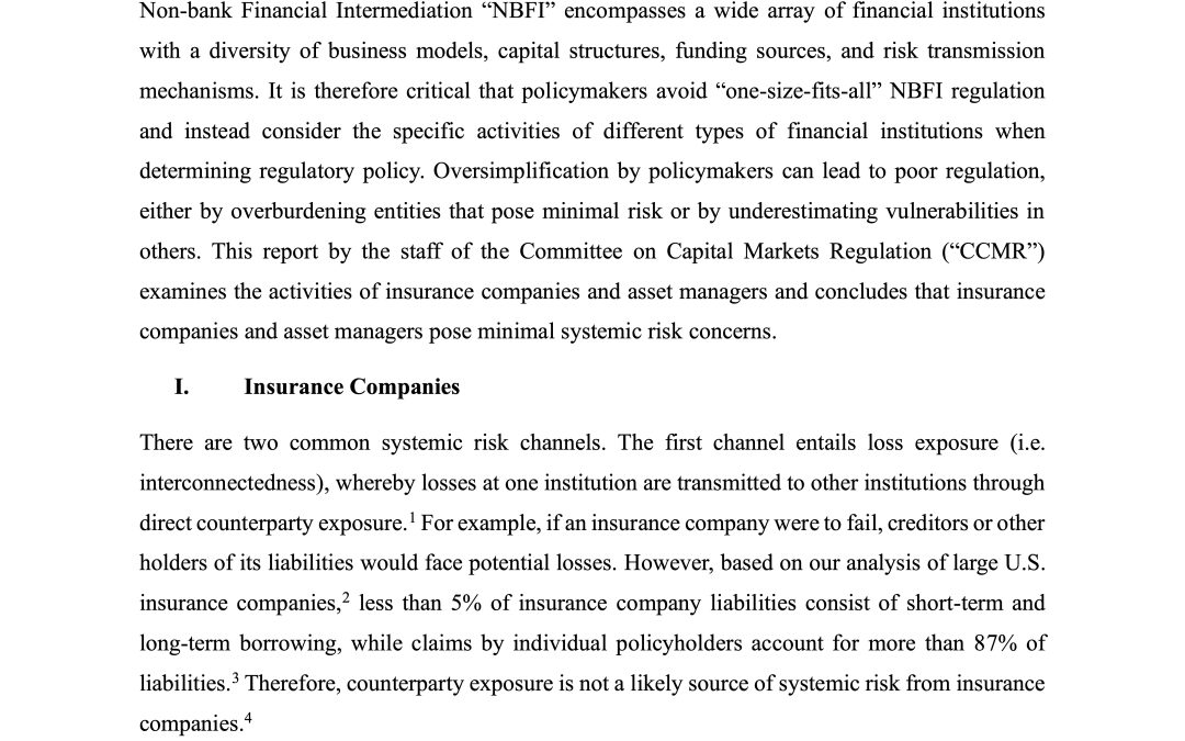 CCMR Staff Report: Insurance Companies and Asset Managers