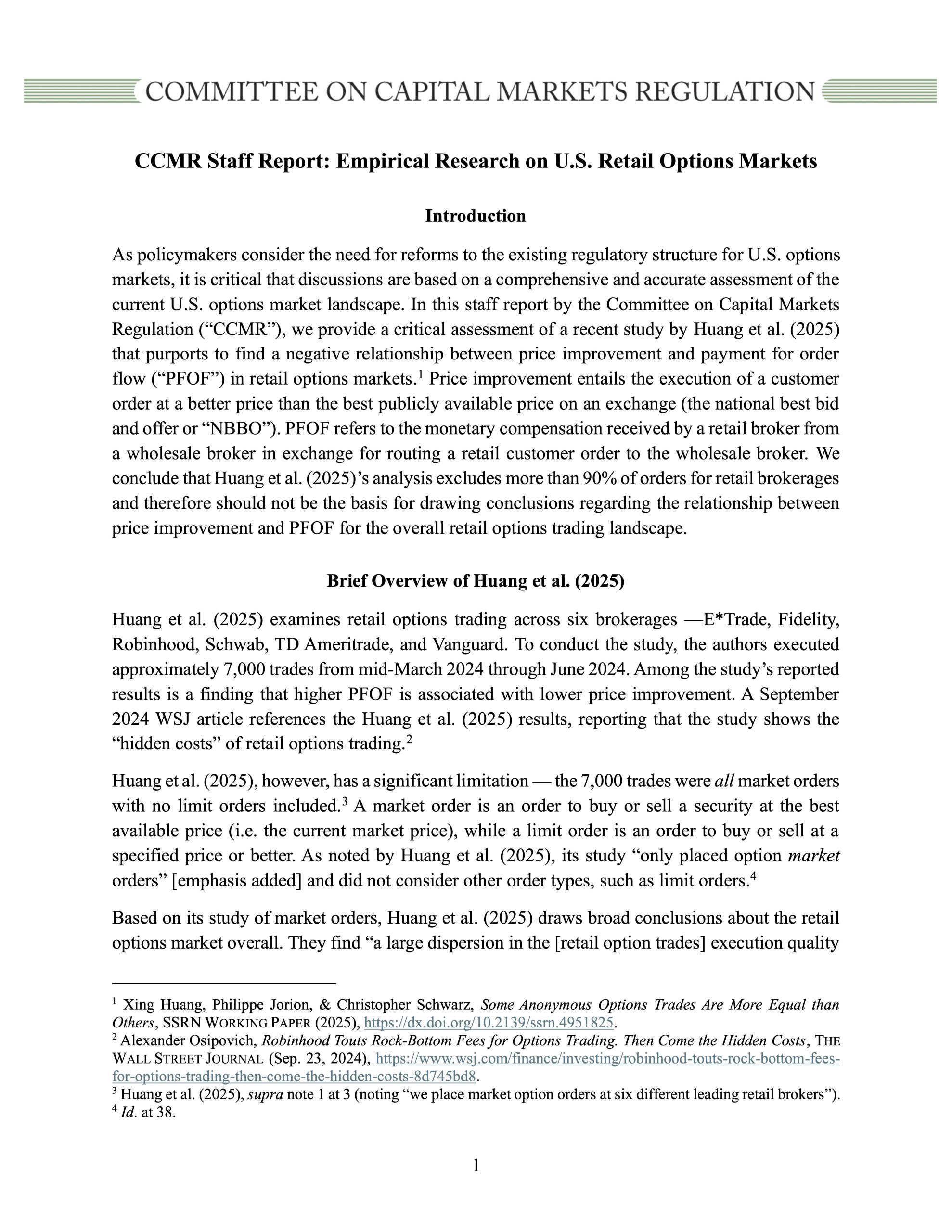 CCMR Staff Report: Empirical Research on U.S. Retail Options Markets